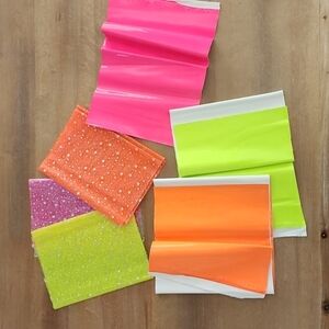 Transparent Jelly Faux Leather & Neon Vinyl Remnants – Glitter Stars / Holograph